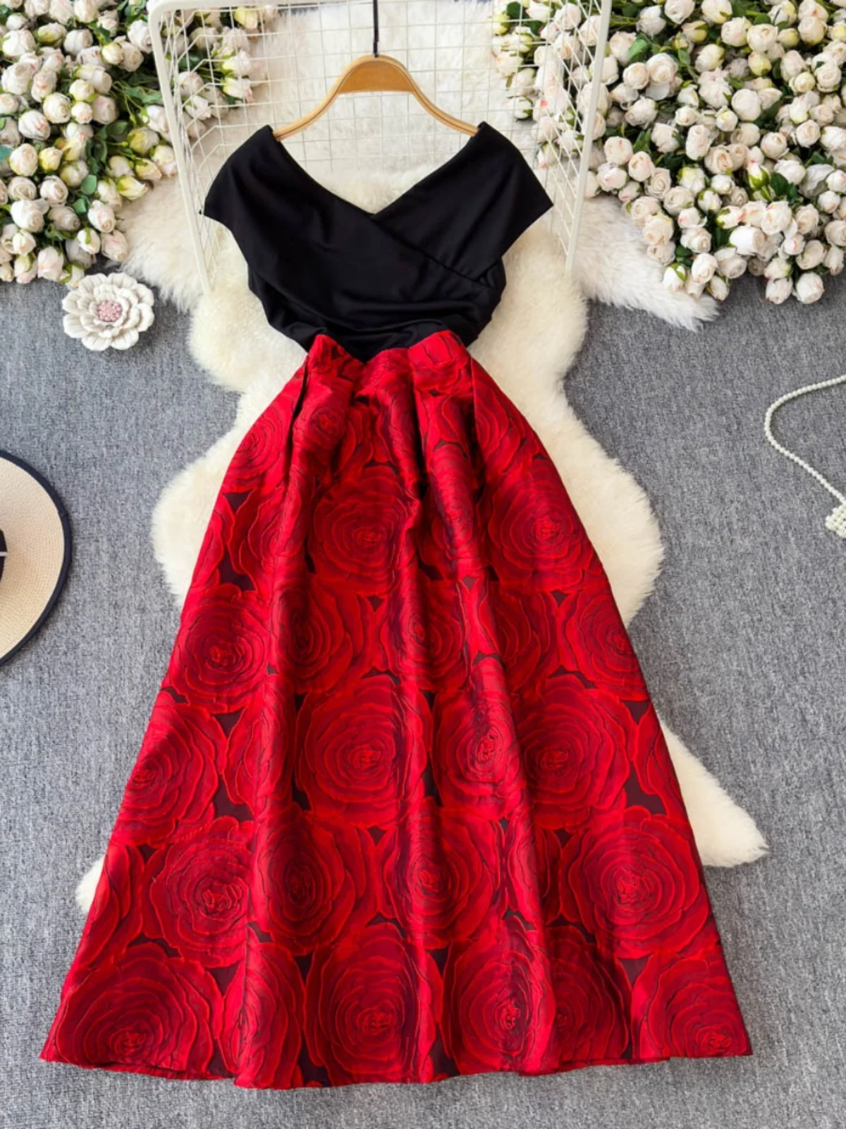 

Ele Ball Gown Sle Women's Dr 2025 New High Waist A-Line Skirt Puffy Sves Floral Embroidery One-oulder Design