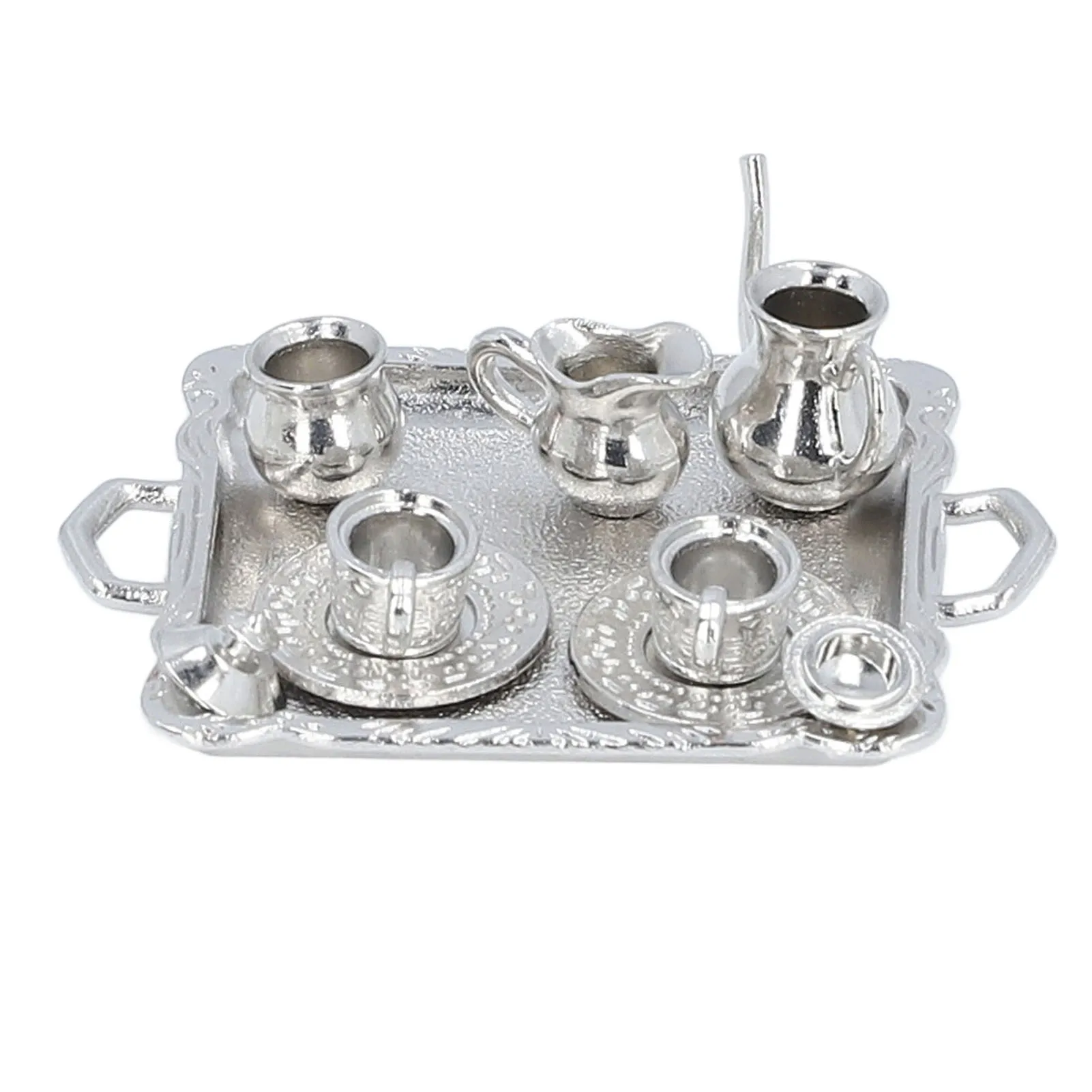 ZK20 Miniature Tea Set Lifelike Alloy Dollhouse Tea Set Interactive Teapot Cup Plate Educational Dollhouse Kitchen Accessories