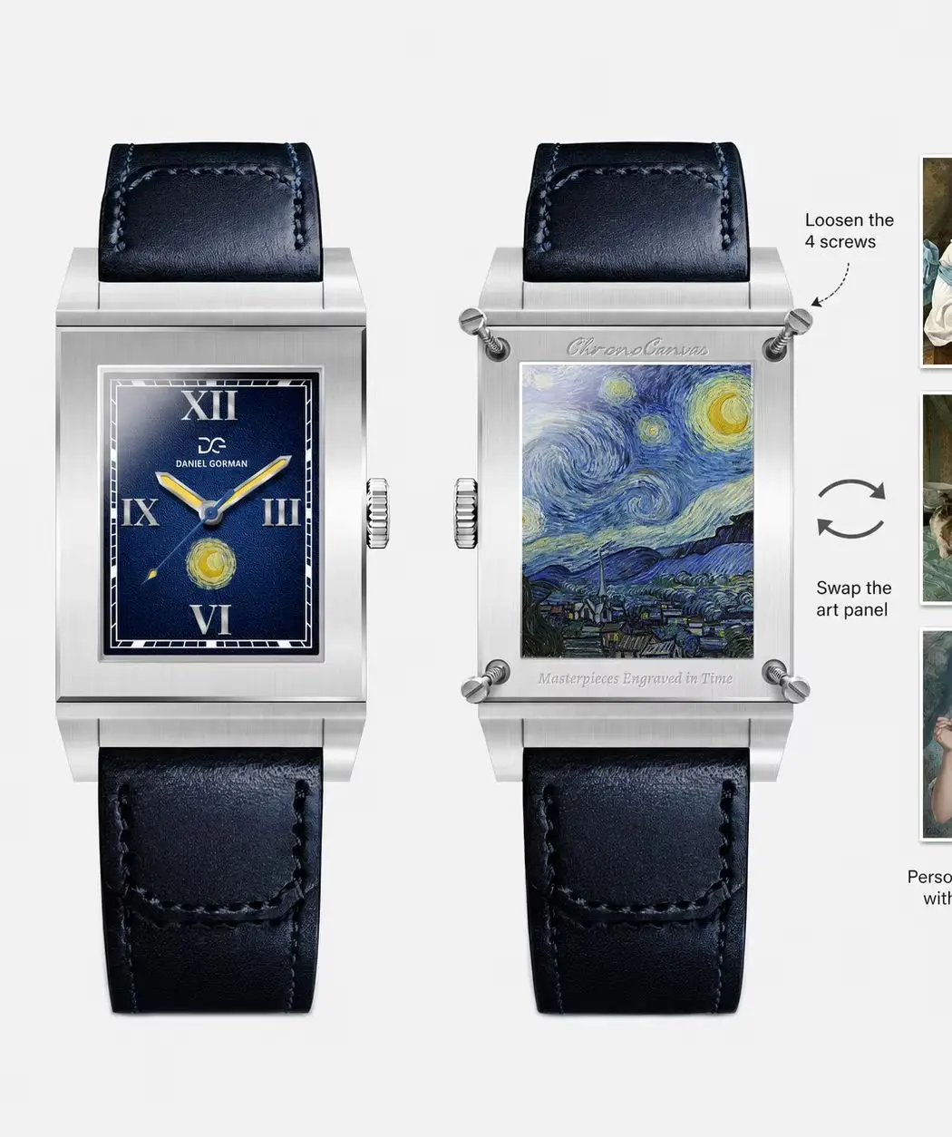 Double-Sided Sapphire Reversible Art Frame Locket Customizable Picture Reverso Reverse Flip Watches Genuine Leather Gorman 9200
