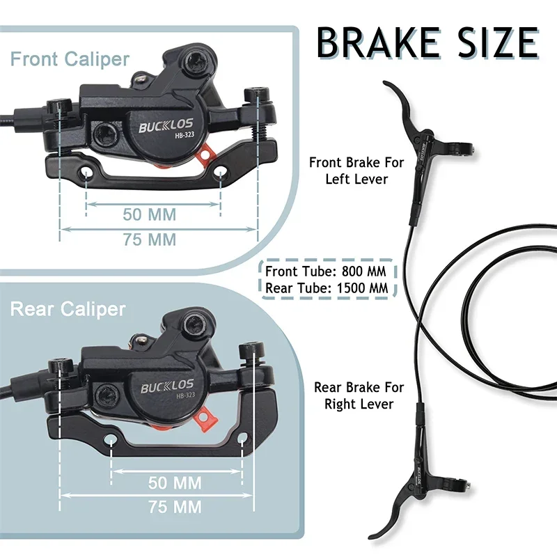 BUCKLOS Hydraulische Mountainbike-Scheibenbremsen – Vorne 800 Mm, Hinten 1500 Mm, 160 Mm Adapter, 6061 Alu