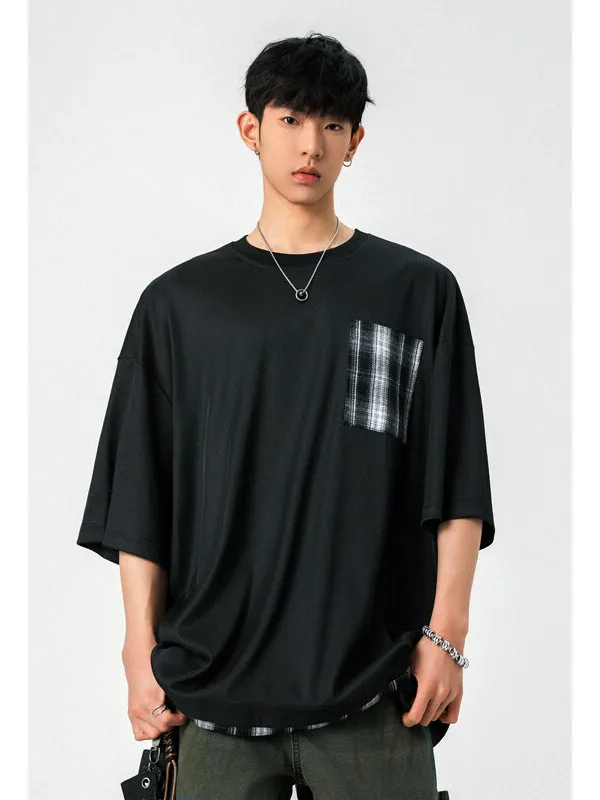 

Мужская модная футболка Haome из плотной ткани в клетку с эффектом двухслойности и рукавом 3/4, премиум-класса