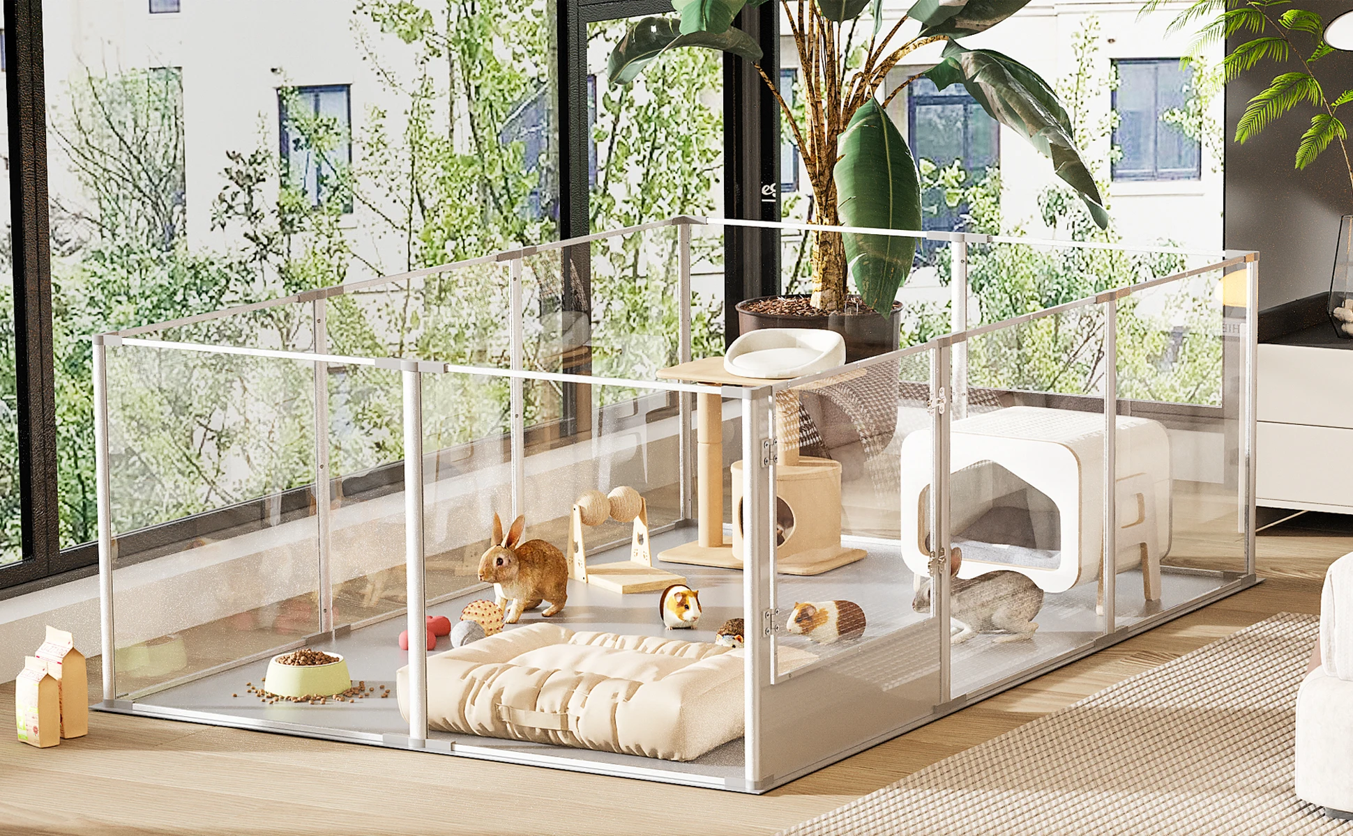 180cm Clear Acrylic Dog Playpen with Whelping Pad Indoor Pet Exercise Pen Puppy Enclosure for Cats and Dogs
