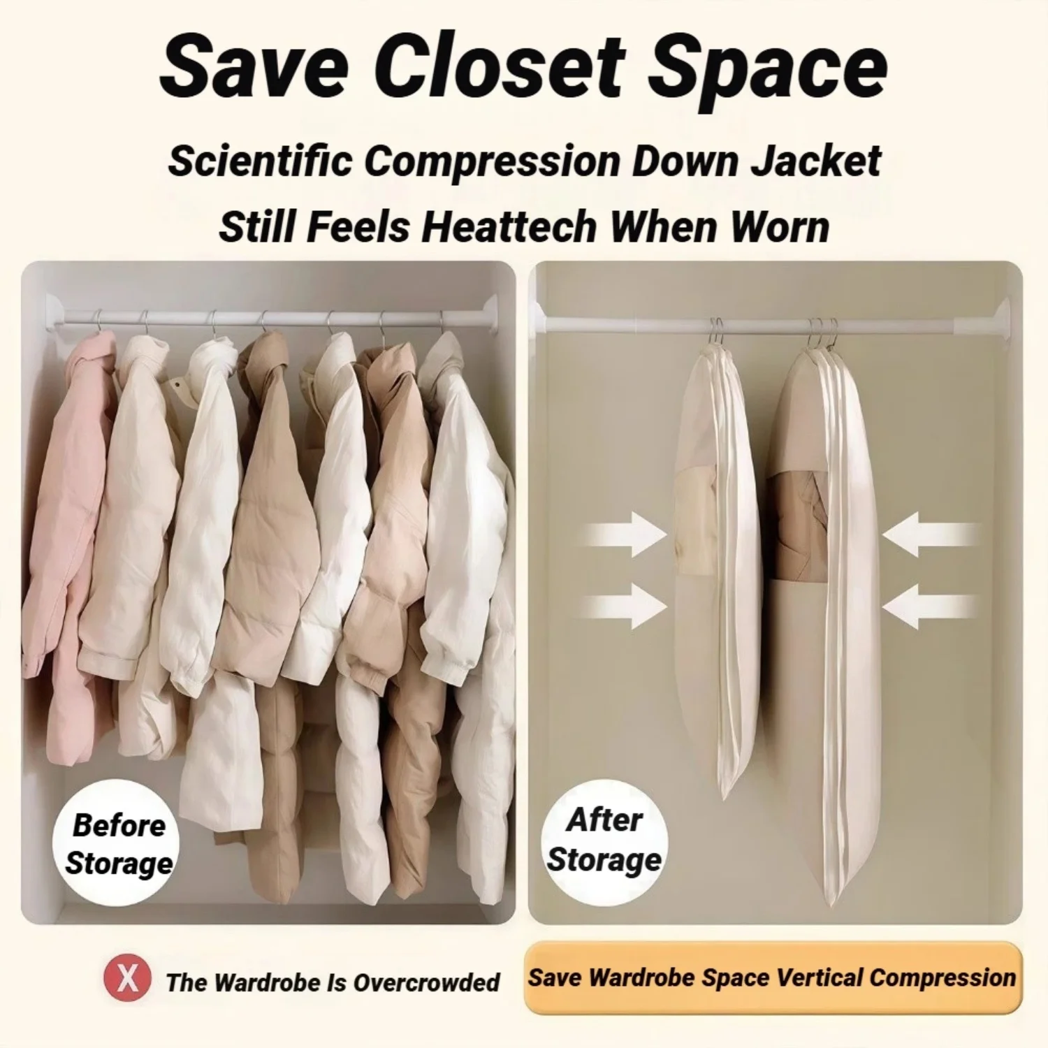 Hanging Compression Garment Bag Dust Proof Down Jacket Storage Cover Visible Window Wardrobe Clothes Organizer 3 Sizes Optional
