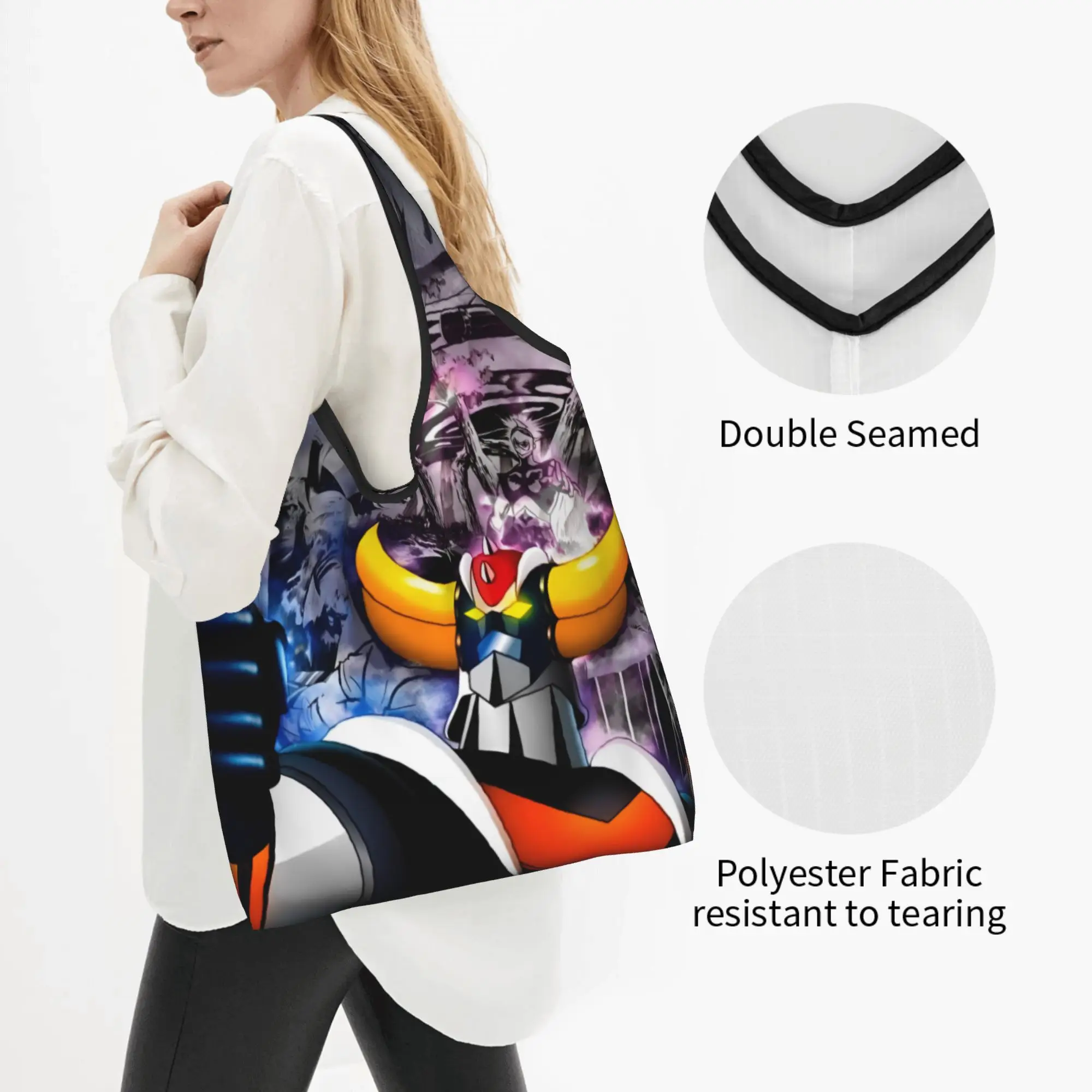 Comic G-Grendizeres Manga Grocery Shopping Bags Funny Shopper Shoulder Tote Bags Big Capacity Portable Manga Handbag