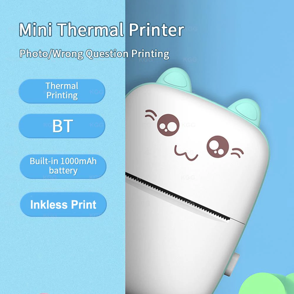 Mini Thermal Printer Wireless BT 203dpi Label Photo Memo Wrong Question Print Tag Bluetooth Printer Portable Children Boys Gifts