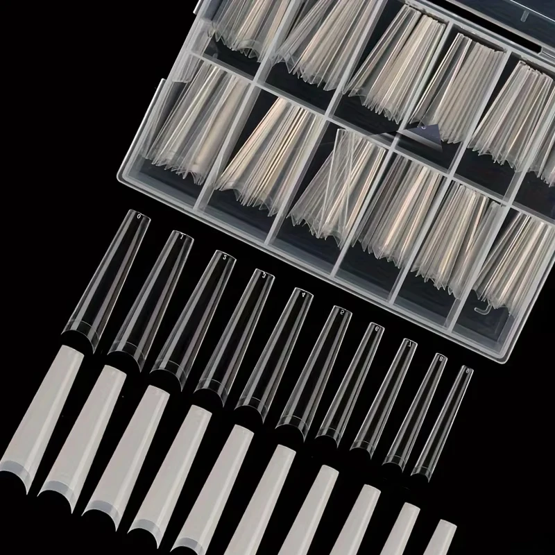 

240-Piece Nail Art Set, Pre-Made C-Shaped Rhinestone Tube Nails, Denim Nails, Extended French False Nails, with Box Packaging