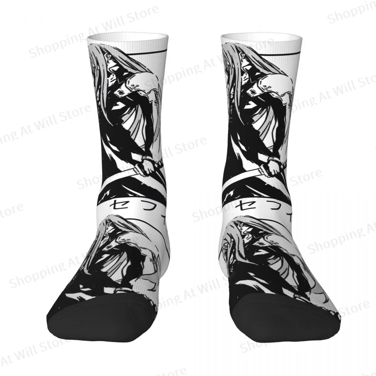 Final Fantasy Sephiroth Ffvii Men Women Round neck Socks Outdoor Novelty Spring Summer Autumn Winter Stockings Gift