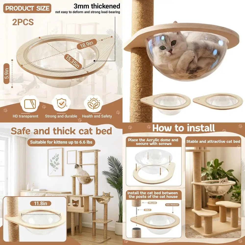 

11.81 Acrylic Bubble Cat Hammock with Wooden Frame, Wall Mounted Pet Bed for Lounging and Sleeping