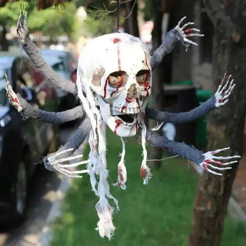 Halloween Ceiling Decoration Horror Six Handed Skeleton Sensor Control Luminous Ghost Welcome Haunted House Bar Props