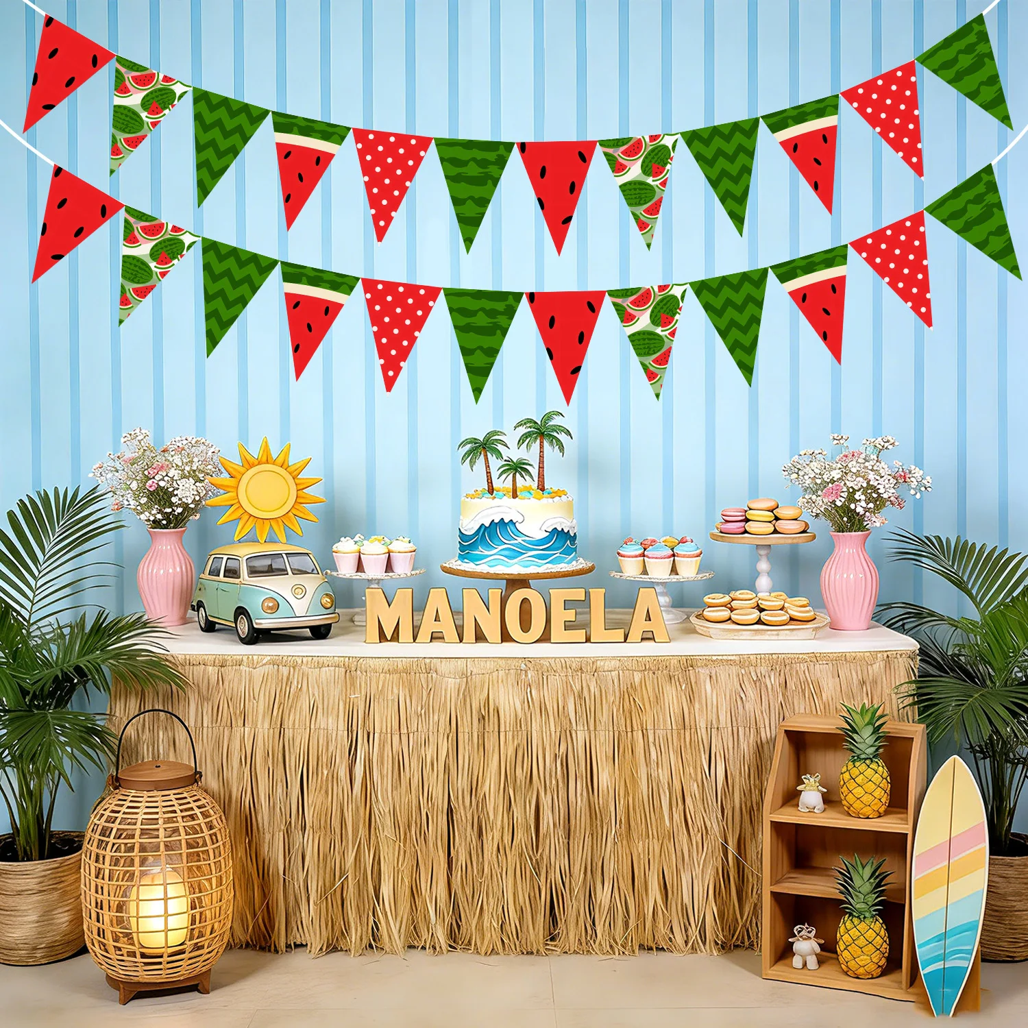 Wassermelonen-Dreiecks-Wimpelkette, Sommer-Frucht-Thema, Geburtstag, Babyparty, Partydekoration, Foto-Requisiten, Hintergründe