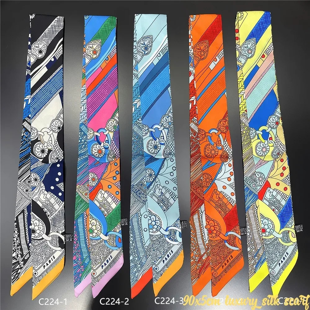 Fashion New Women\'s Twill Decorative Ribbon Small Scarf Binding Bag Handle Ribbon Hair Band Small Scarf Headband Scarf for Women