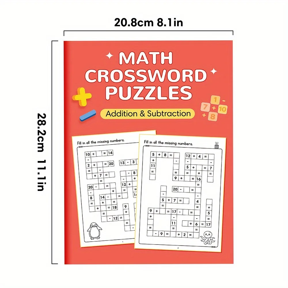 5 Books Value Pack - Addition and Subtraction Within 20 Crossword Puzzle Math Workbooks for Kids Calculation Exercise Books