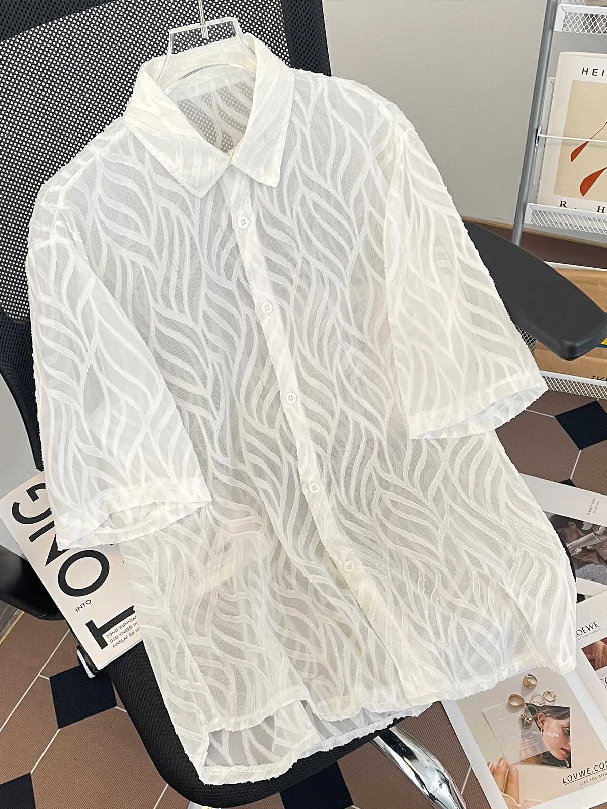 

Summer Thin Hollow out ort Sve Ice Silk Casual irt Men's Loose Fit Youth Trendy Top Sun Protection Breathable irt