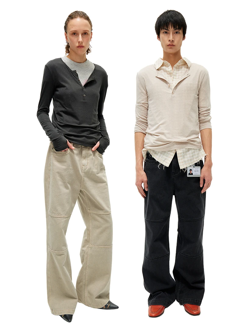 

Eccentric Poet Henry Collar Wool Blend Loose Lightweight Long Sve T-irt Sun Protection Full Finger Sve Casual Top