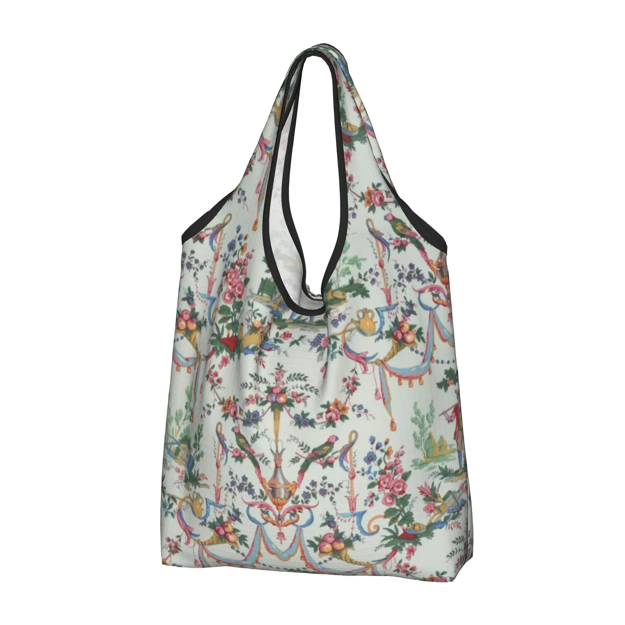 Custom Antique Vintage French Toile De Jouy Shopping Bags Women Portable Big Capacity Grocery France Art Shopper Tote Bags