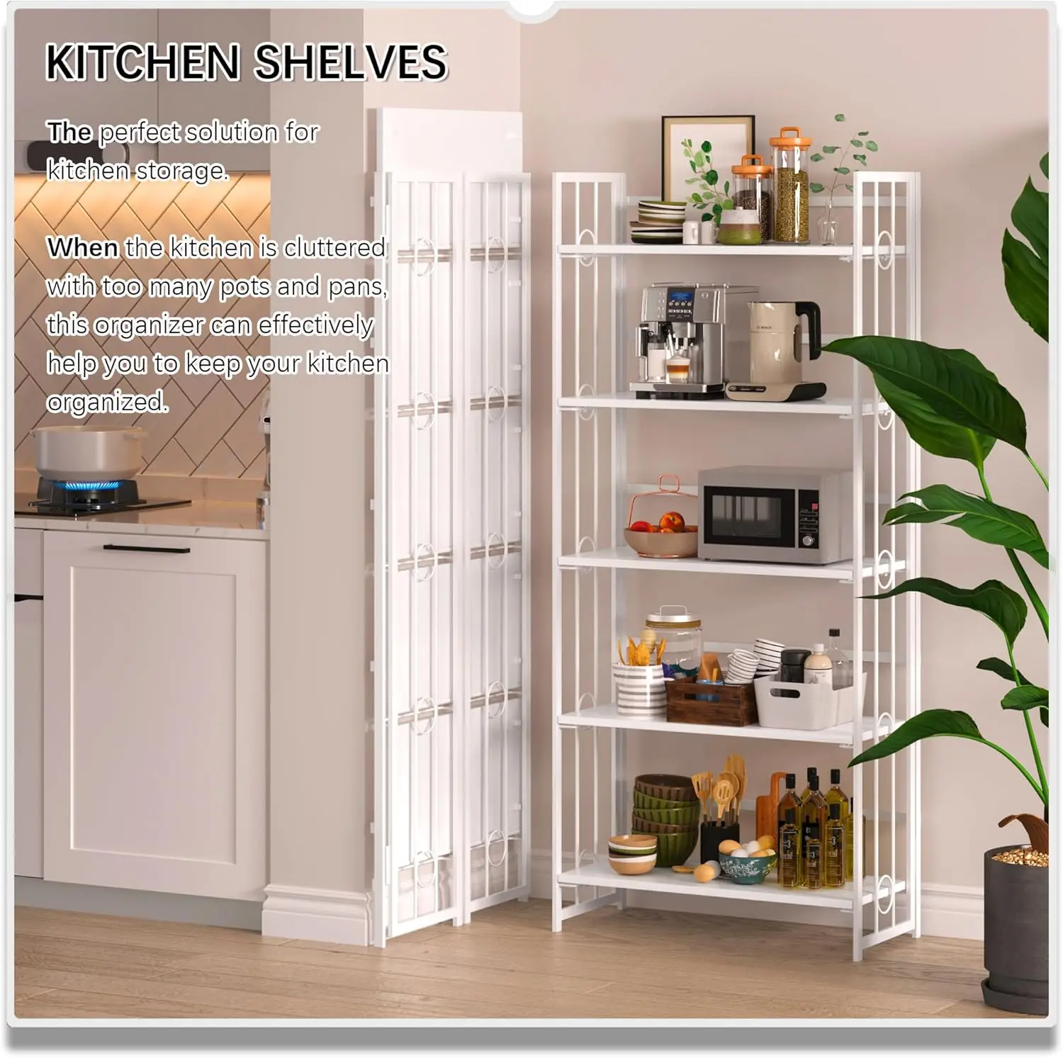 [وصول جديد! ]رف كتب قابل للطي مكون من 5 طبقات بدون تجميع، أرفف تخزين قابلة للطي مقاس 59.4 بوصة ارتفاعًا، خزانة كتب عتيقة، رفوف قائمة للدراسة Orga