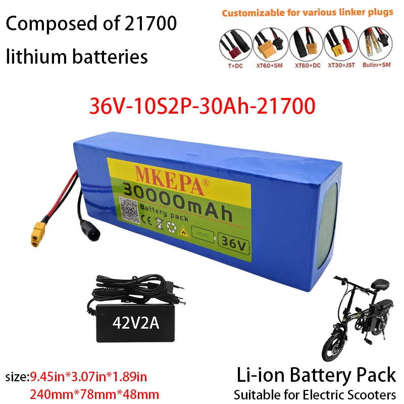 110S2P 36V 30Ah compatible with Motorcycle Electric Bicycle 21700 5C Power Rechargeable Lithium Battery Pack for scooters BMS1