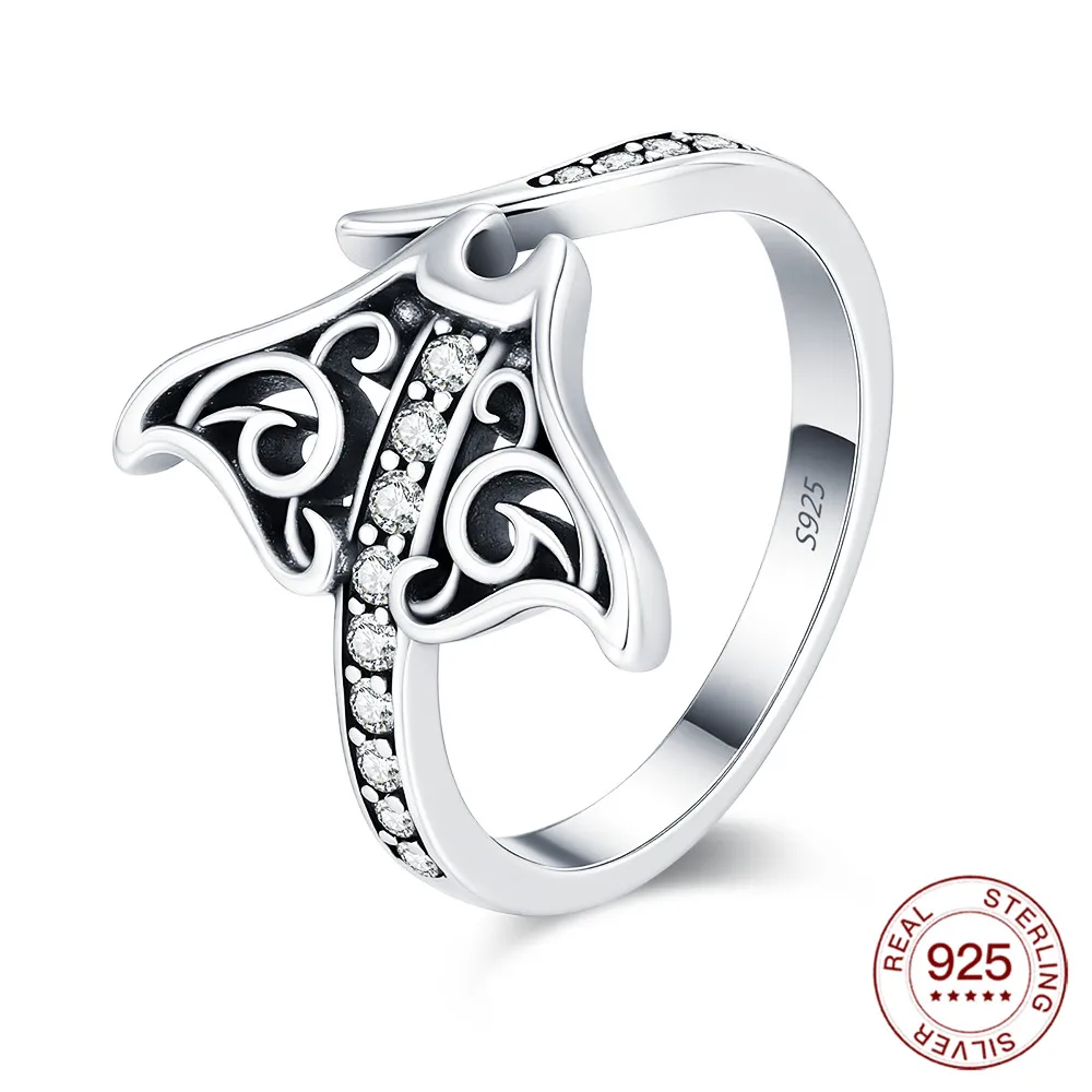 New Original S925 Sterling Silver Manta Ray Mouth Ring For Jewelry Making Accessories Elegant Fashion Perfect Mother's Day Gifts