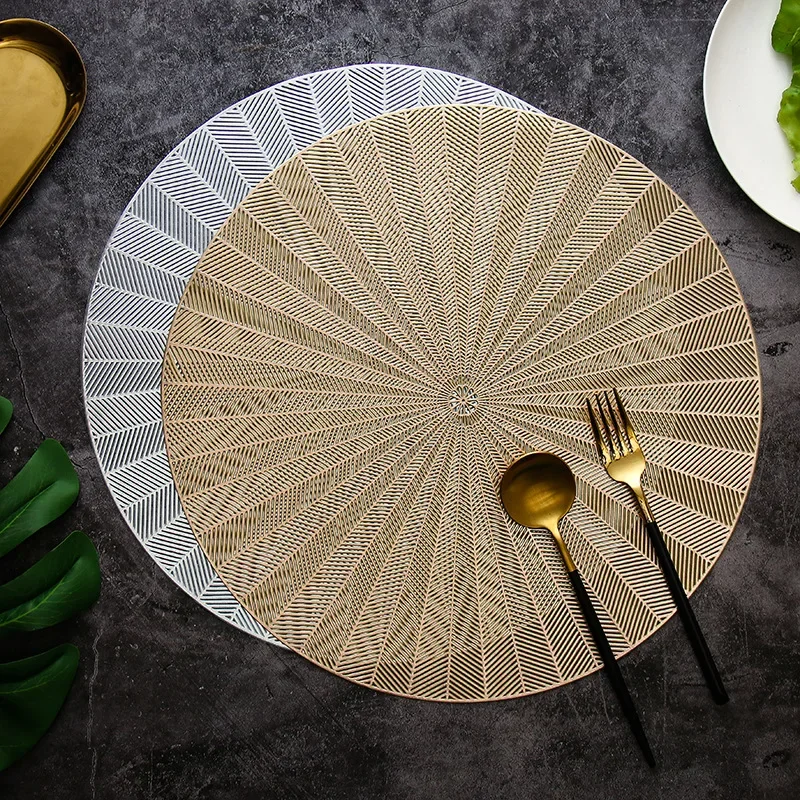 1pc Round Placemat Restaurant Leaf Wheat Ears Weave Pattern Table Mat PVC Hollow Meal Pad Festival Coffee Dining Table Decor Mat