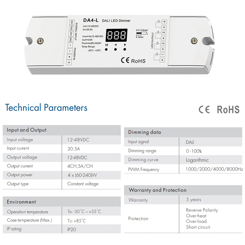 Imagem -02 - Dimmer Led com Display Numérico para Única Cor Led Strip Dt6 Dimmer Dt6 dc 12v 24v 4ch Tensão Constante Pmw