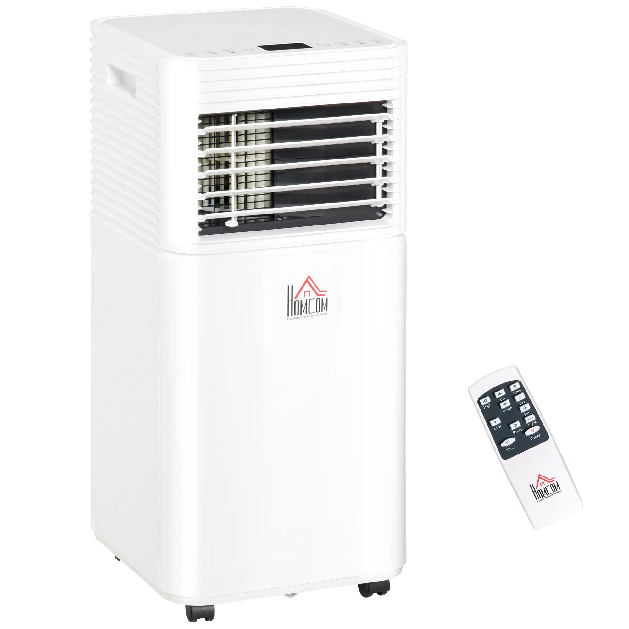 HOMCOM 8000 BTU Mobile Portable Air Conditioner for Rooms Up to 344 Sq.Ft., 4-in-1 AC Unit with Cooling, Dehumidifier, Fan, Sleep Mode, Remote, 24H Timer, LED Display, Window Kit, White