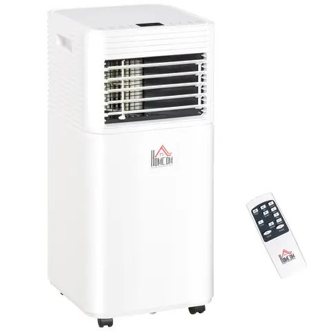 HOMCOM 8000 BTU Mobile Portable Air Conditioner for Rooms Up to 344 Sq.Ft., 4-in-1 AC Unit with Cooling, Dehumidifier, Fan, Sleep Mode, Remote, 24H Timer, LED Display, Window Kit, White