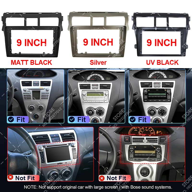 For Toyota Yaris Vios Vitz Belta 2008-2012 9inch Car Frame Fascia Stereo Adapter Harness Audio Player Dash Fitting Panel Bezel