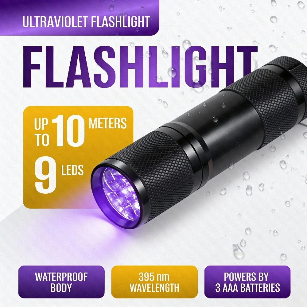 الضوء الأسود الأشعة فوق البنفسجية ضوء مصباح يدوي 395-400nm قوية الأشعة فوق البنفسجية مصباح يدوي Blacklight مصباح يدوي كاشف البول الحيوانات الأليفة
