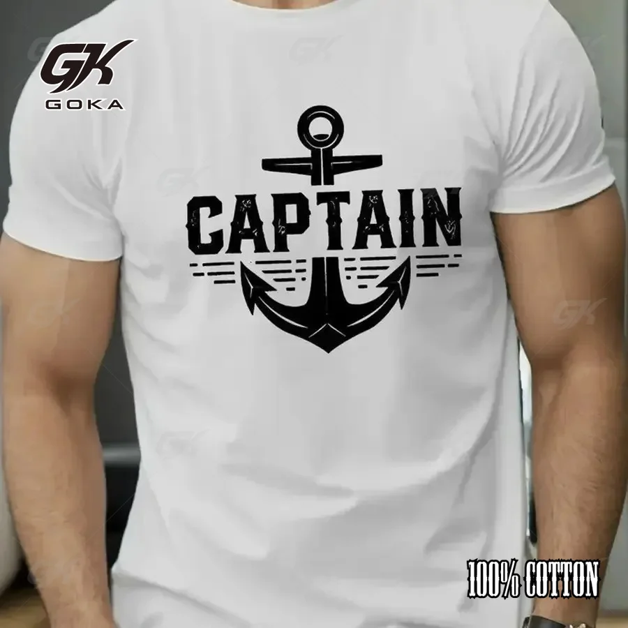 Vintage Captain Anchor Nautical T-Shirt, White Retro Sailor Graphic Tee y2k Clothes Tops Boat & Yacht Casual Streetwear