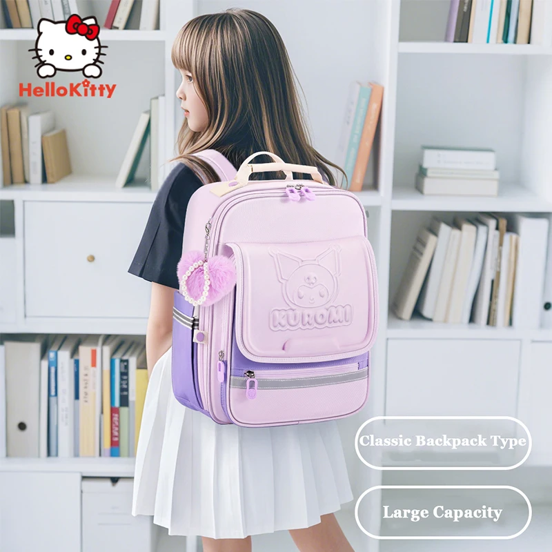 Miniso Kuromi Girls Cartoon Fashion Schoolbag Elementary Pupil Grade 1-4 School Bag Schoolgirl Lightweight Backpack Student Gift