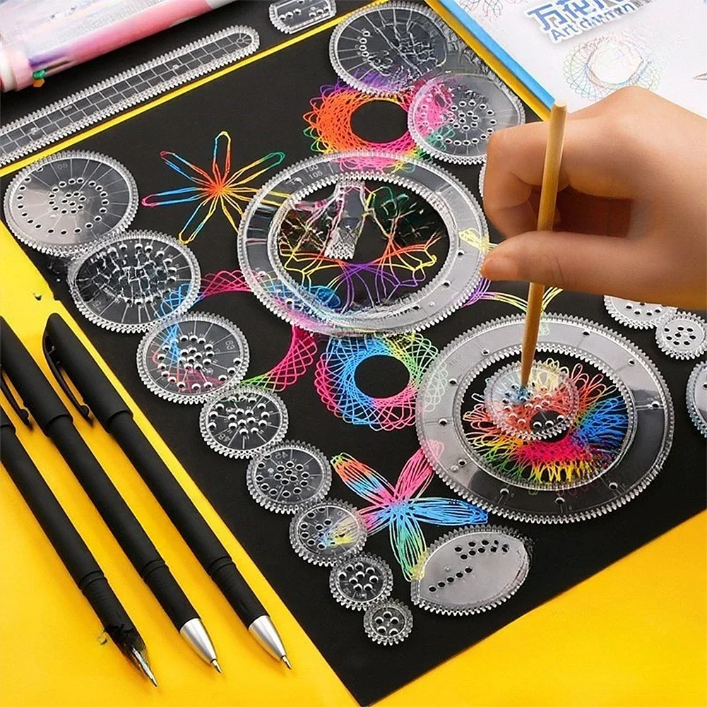 22Pcs Spirograph Ruler Drawing Scratch Painting Toys Interlocking Gears Wheels Painting Drawing Accessories Educational Toy