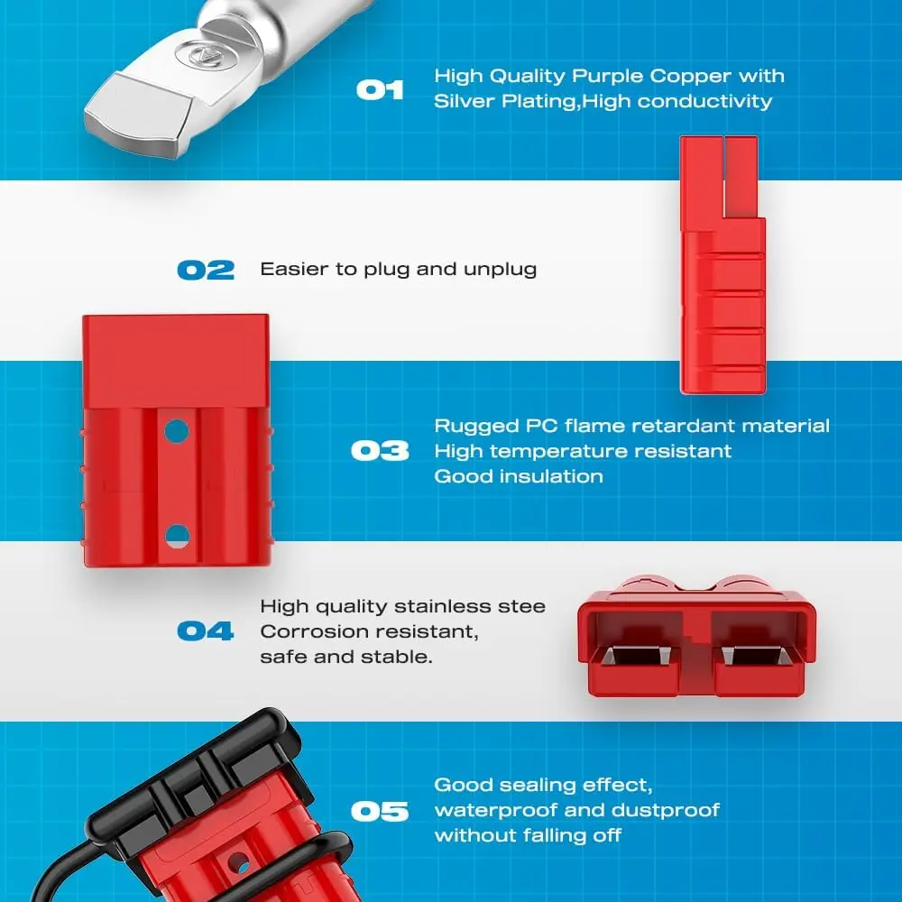 2 قطعة أندرسون موصل 50A 6-12 مقياس 12 فولت-36 فولت بطارية الاتصال السريع/فصل موصل سلك قابس كوابل مجمعة ونش طقم أسلاك