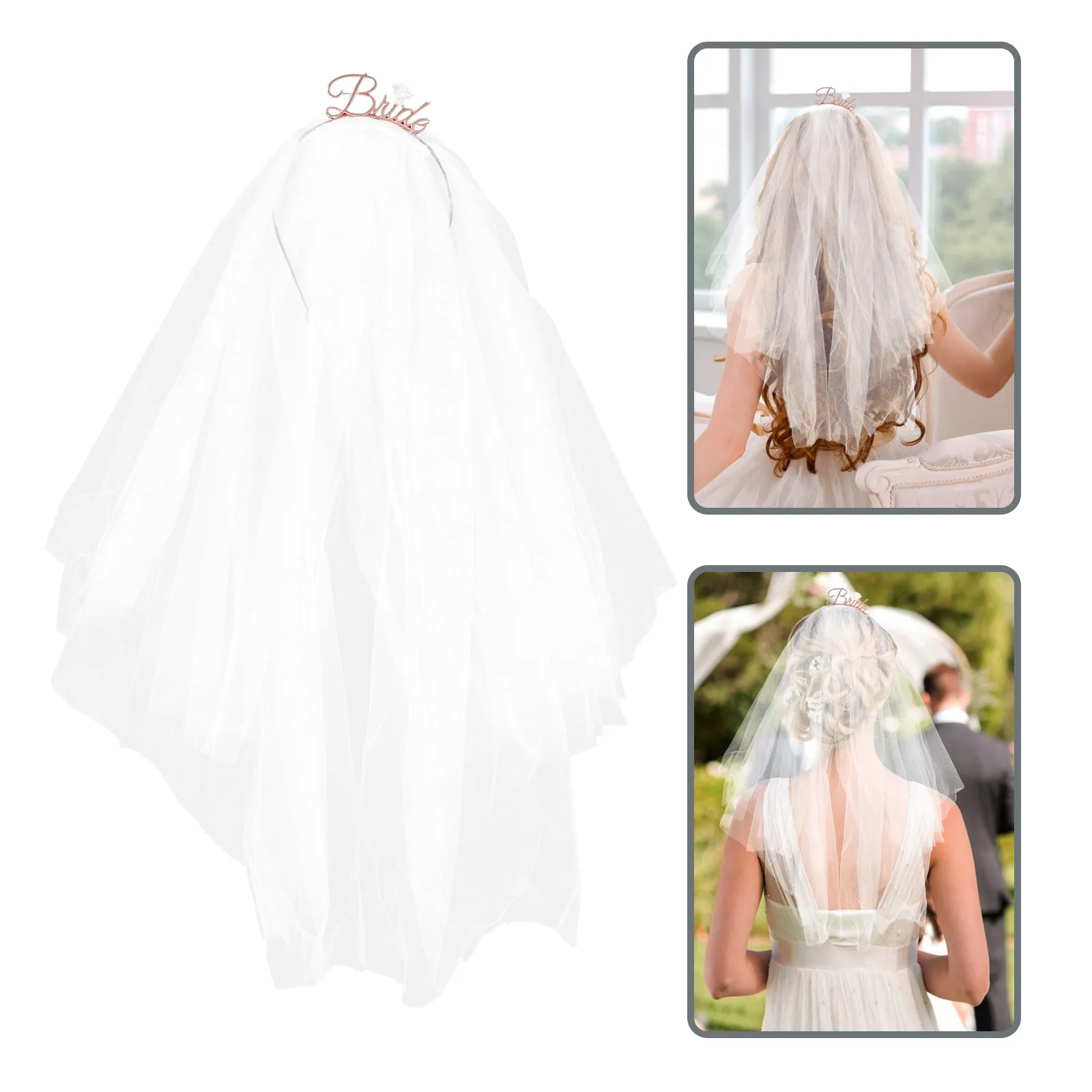 

Bridal Headband with Veil Luxe Tulle Fingertip Length Veil Rhinestone Crown Hair Accessory for Wedding Bridesmaid Prom Bridal