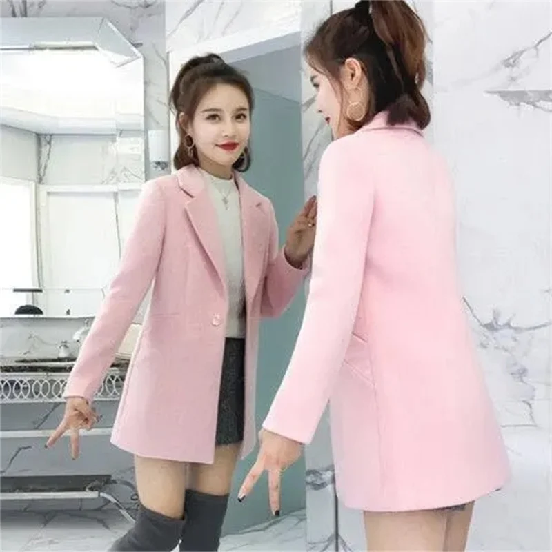 Autumn Winter Women\'s Woolen Blended Coat New Korean Solid Loose Mid-length Woolen Jacket Women\'s Clothes Student Overcoat 3XL