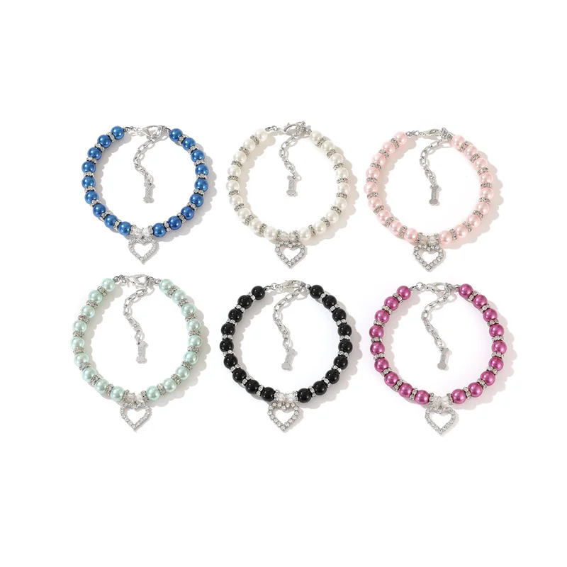 Luxus Perle Anhänger Welpen Hund Halskette Halsband für kleine Hunde Katzen Chihuahua Pomeranian Teddy Bling Strass Haustier Zubehör – Detail 3
