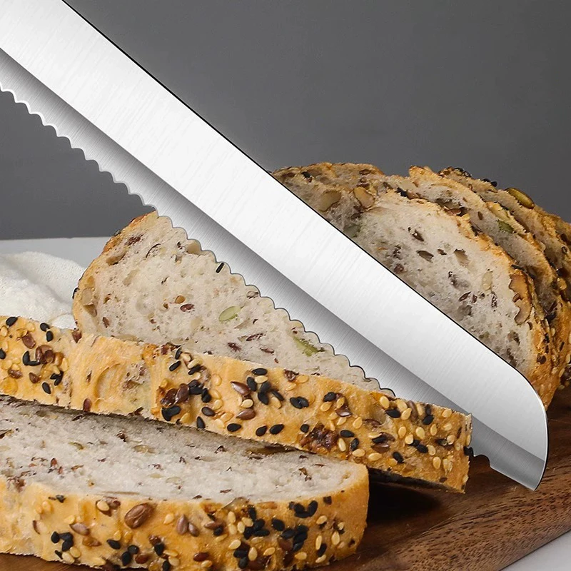 PLYS coltello da pane da 7.5 pollici, coltello seghettato in acciaio inossidabile, utensile da cucina per il taglio di Toast Baguette