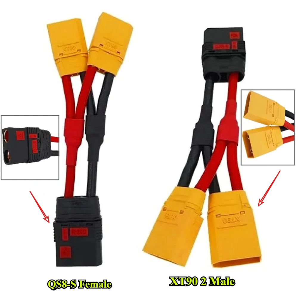 1/2Pcs QS8-S Anti-Spark 1 Female to XT90 2 Male Plug 10AWG 10cm/15cm Parallel Y Wire Harness For RC Lipo Battery Charger Cord