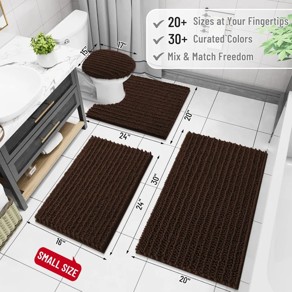 سجادة حمام شانيل فاخرة، ناعمة للغاية وسميكة ماصة وغير قابلة للانزلاق وقابلة للغسل في الغسالة، 40 × 24 بني