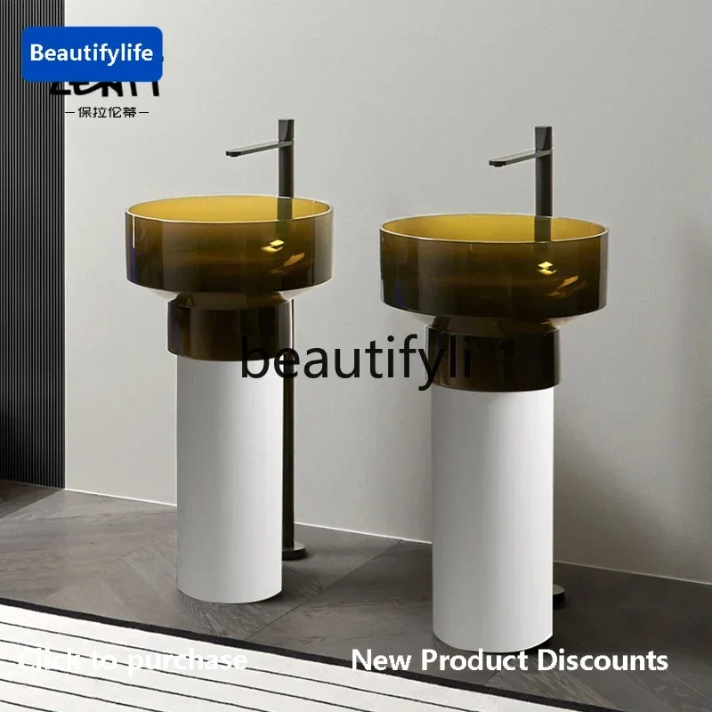 Hot sales  Transparent artificial stone column basin Floor-to-ceiling wash basin Hotel bathroom Round column basin