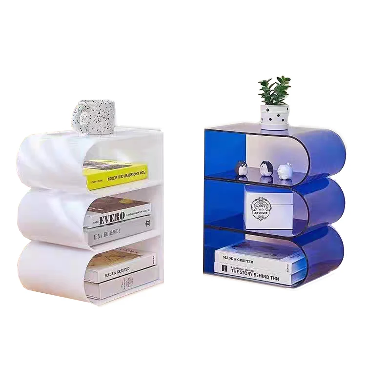

Multi Function Portable Side Table Acrylic Bookshelf Hotel and Office Furniture Modern Design Magazine Rack for Living Room