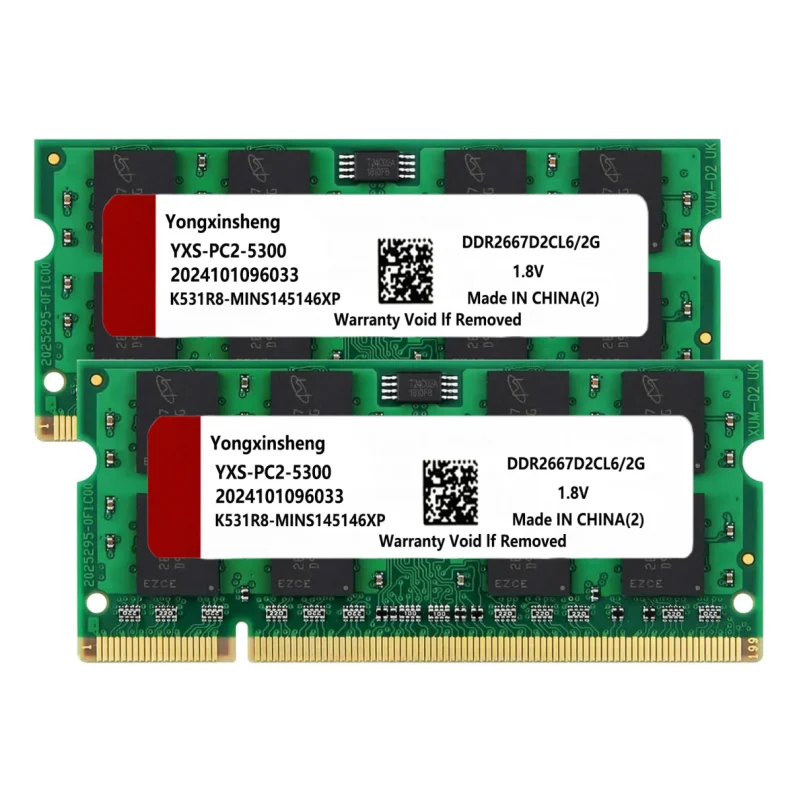 Yongxinsheng 10x2gb PC2-5300S PC2-6400S ddr2 667mhz 800mhz 200pin 1.8v SO-DIMM usado ram memória do portátil chips aleatórios atacado