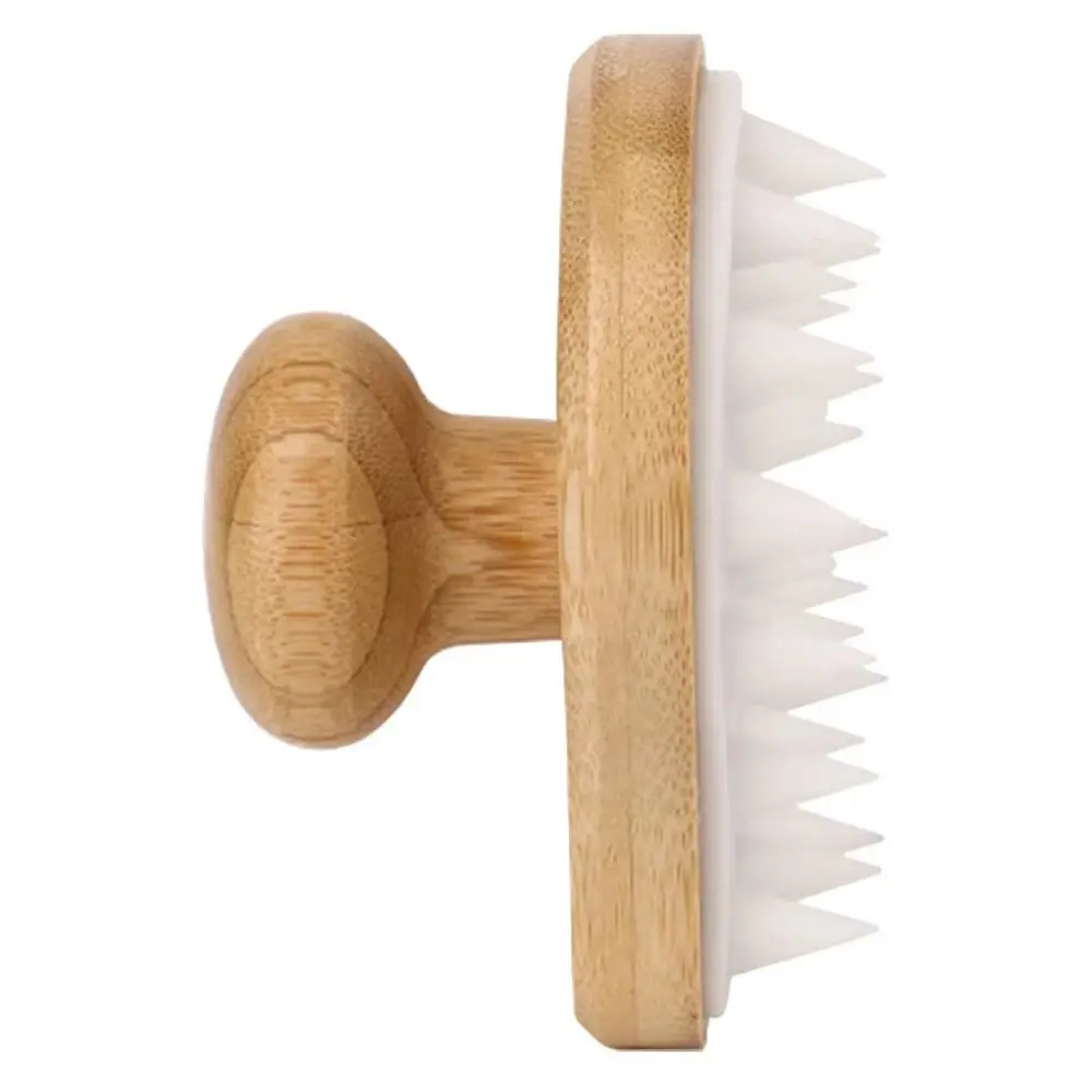 Bamboo Wood Shampoo Brush Promote Blood Circulation Soft Silicone Massage Comb Lightweight Comfortable Head Scalp Massager