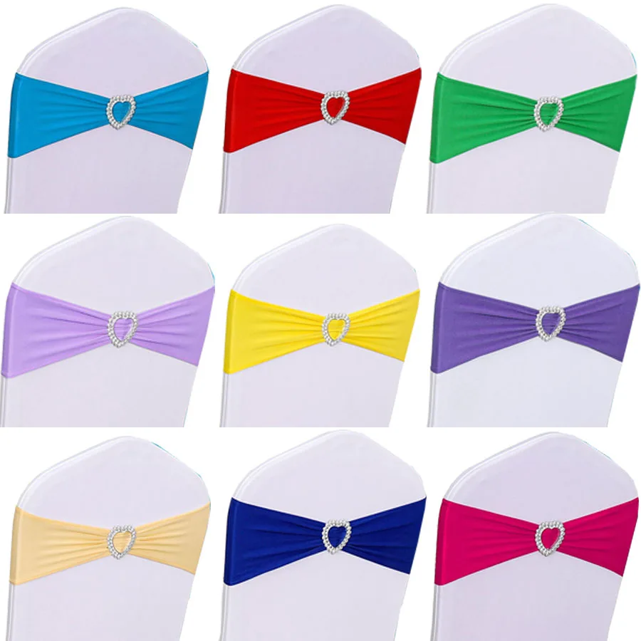 Spandex Chair Sashes Red Colour Elastic with Love Buckle Bow Tie Knot for Banquet Meeting Birtnday Party Wedding Decoration