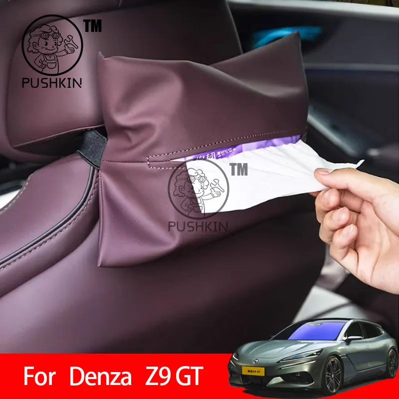 

For Denza Z9GT 2025 2026 Rear Leather Car Tissue Holder Seat Back Hanging Chair Back Storage Bag leather Interior Accessories