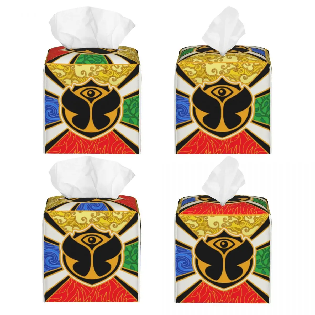 Custom Tomorrowland Flag Tissue Box Cover Square PU Leather Facial Tissues Holder for Bathroom