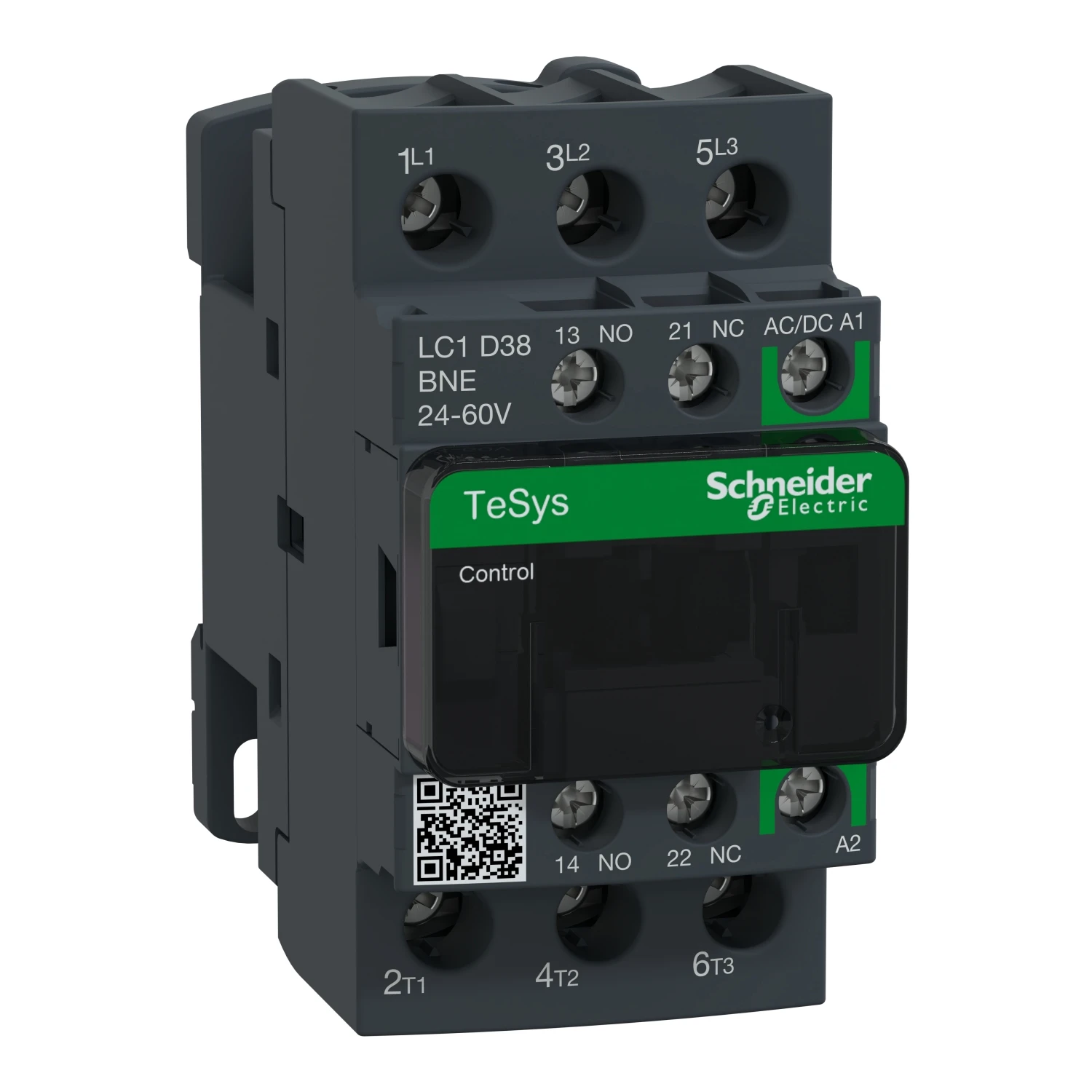 

LC1D38BNE Contactor, TeSys Deca, 3P(3 NO), AC-3/AC-3e, 0 to 440V, 38A, 24 to 60VAC/DC coil