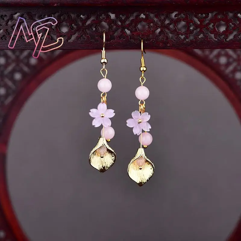 Pink Natural Jade Flower Earrings Vintage Gifts for Women Talismans Real Jewelry Charm Luxury Lucky Carved Gemstone