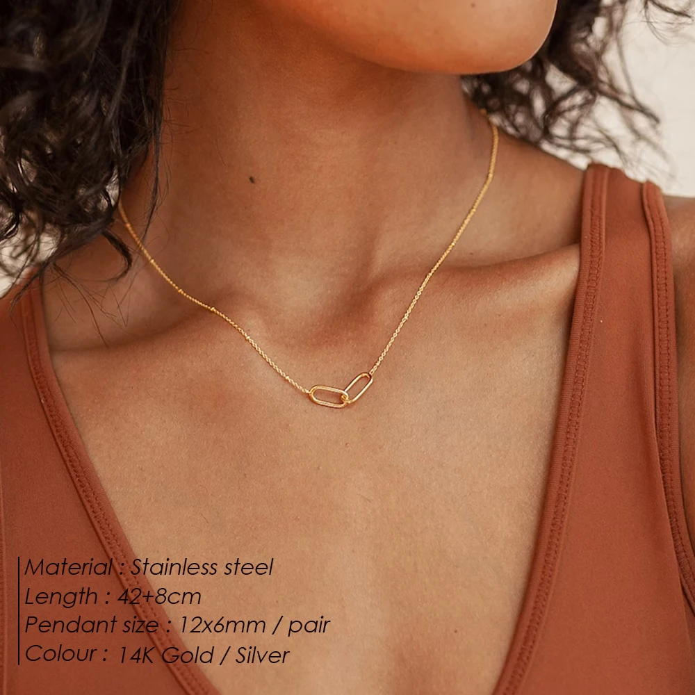 eManco Hot Geometric Double Paperclip Pendant Fashion Stainless Steel Link Infinity Necklace Simple Jewelry Wholesale