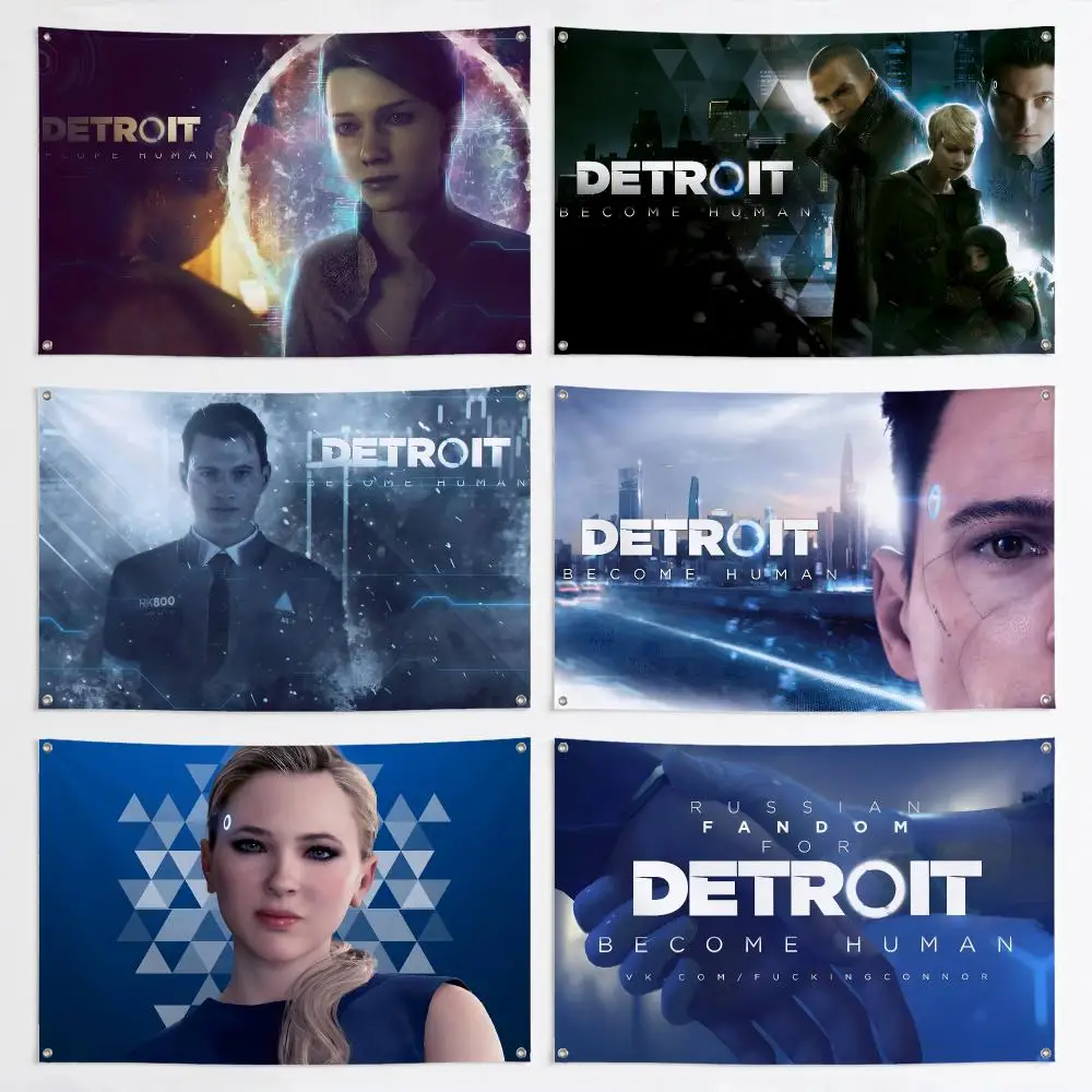 D-Detroit B-Become Human Flags Aesthetic Wall Tapestry Printed Wall Hanging Living Room Party Outdoor Decor