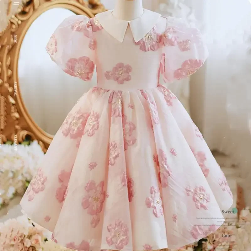 2025 Flower Girls Evening Ball Gown Kids Print Vintage Spanish Dress Children Birthday Party Luxurious Dresses for Baby Clothes